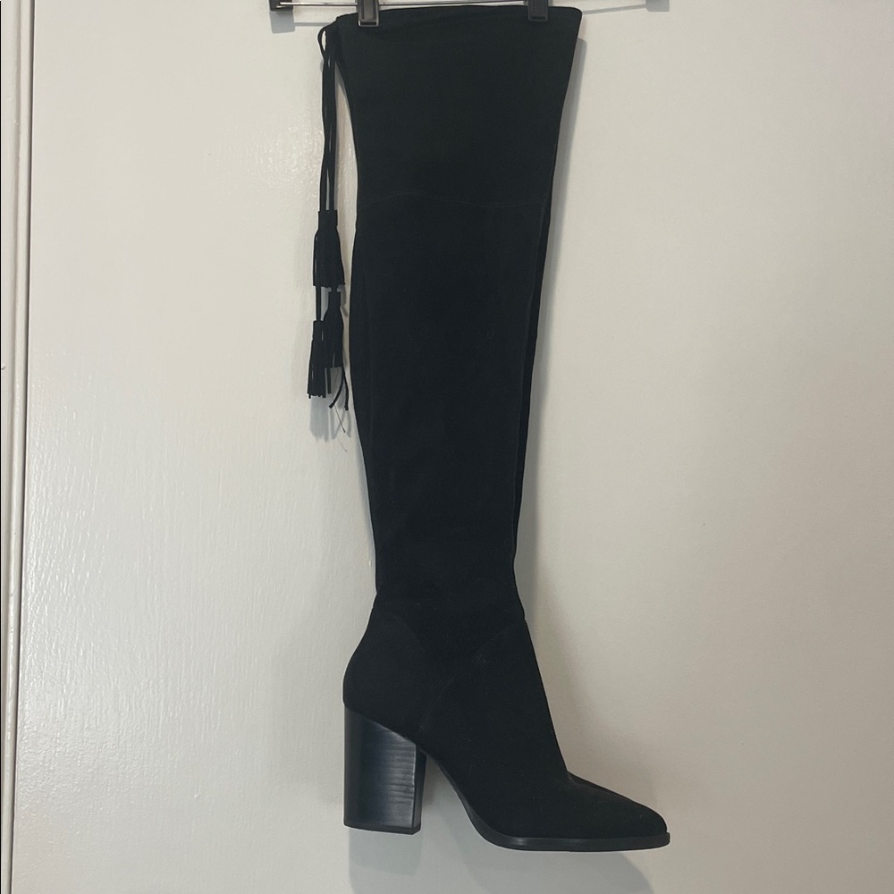 Marc Fisher LTD Vegan Suede Over-the-Knee Boots in Black, size 9.5